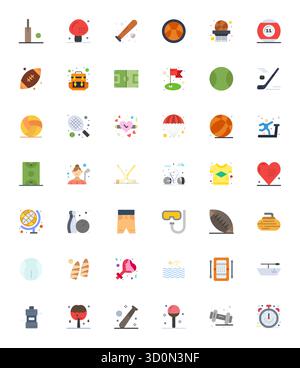Pack stratégique comprenant 42 icônes vectorielles représentant le sport au format Flat, optimisé avec une qualité optimisée 64x64 pixels pour les workflows professionnels. Illustration de Vecteur