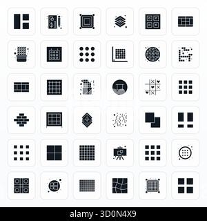 Intelligemment conçu 36 Grid a intégré des icônes vectorielles inspirées par des carrés, créés au format Glyph chez Retina prêt pour un travail de conception intelligent et efficace Illustration de Vecteur