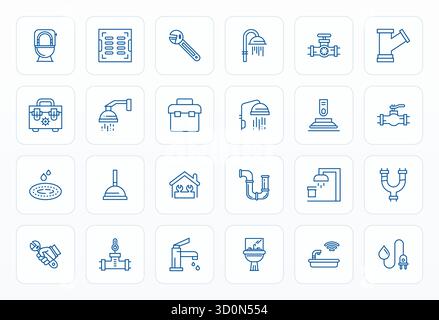 Collection exceptionnelle de 24 icônes vectorielles Bold Line pour la plomberie, livrée en 64x64 affichage résolution parfaite pour une excellence visuelle inégalée et Illustration de Vecteur