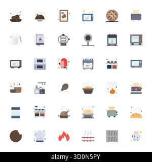 Ensemble sophistiqué de 36 icônes vectorielles plates pour four, conçu avec Retina Ready Detail clarté améliorée pour les applications professionnelles. Illustration de Vecteur