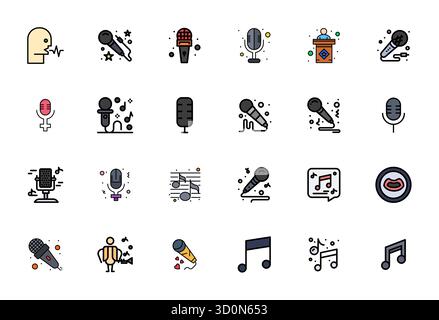 Bundle stratégique comprenant 24 icônes vectorielles représentant vocal en format Flat Line rempli, optimisé avec une qualité optimisée 64x64 Pixel pour la professionnel Illustration de Vecteur
