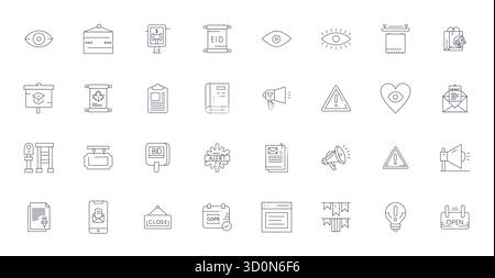 Pack organisé de 32 icônes vectorielles Retina Ready dans la conception Thin Line, centré autour de Notice concepts avec une clarté améliorée de détail. Illustration de Vecteur