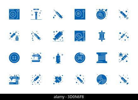 Collection ultime de 24 icônes vectorielles représentant l'aiguille en esthétique remplie, optimisée avec 64x64 Detail résolution améliorée pour un impact maximal. Illustration de Vecteur
