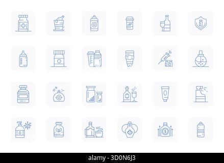 Explorez 24 icônes vectorielles éditables Bold Outline régulières dans une résolution Retina Ready inspirée par Bottle. Parfait pour les interfaces Web et d'application. Illustration de Vecteur