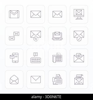Judicieusement conçu 16 icônes vectorielles sur le thème de la communication électronique, fabriqué en ligne mince avec 128x128 affichage précision parfaite pour le contempo Illustration de Vecteur