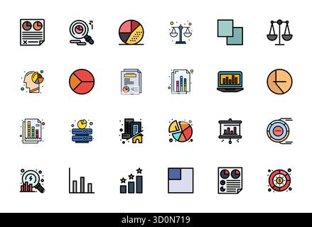 Télécharger 24 icônes vectorielles remplies de ligne évolutives conçues pour la comparaison, avec une résolution 128x128 adaptée à la grille adaptée aux professionnels et créatifs Illustration de Vecteur