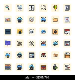 Collection ultime de 36 icônes vectorielles représentant la gestion des données en esthétique LineFilled, optimisé avec 256x256 pixels résolution optimisée pour max Illustration de Vecteur