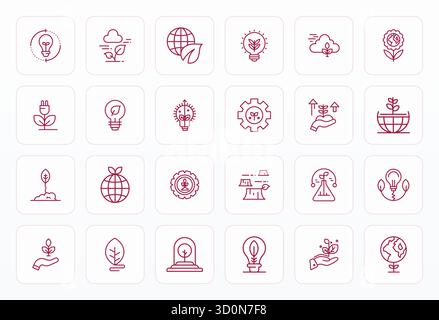 Une collection propre de 24 icônes vectorielles Bold Line représentant le développement durable, conçue en 256x256 Detail Enhanced format pour les tableaux de bord modernes Illustration de Vecteur