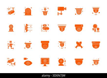Pack de pointe avec des icônes vectorielles optimisées 24 pixels inspirées de la vidéosurveillance, créé en format plein 128x128 pour les interfaces de nouvelle génération Illustration de Vecteur