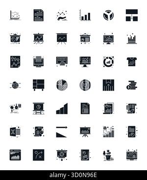 Ce pack d'icônes vectorielles Chart comprend 42 dessins remplis au format 128x128 Detail Enhanced, parfait pour améliorer les interfaces numériques. Illustration de Vecteur
