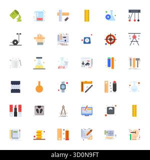 Collection ultime de 36 icônes vectorielles représentant la mesure dans l'esthétique plate, optimisée avec une résolution modifiable 128x128 pour un impact maximal. Illustration de Vecteur