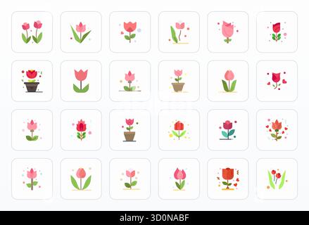Améliorez vos projets avec 24 icônes vectorielles plates sur le thème de Tulip, avec une résolution optimisée en pixels haute résolution idéale pour le nettoyage et le professi Illustration de Vecteur