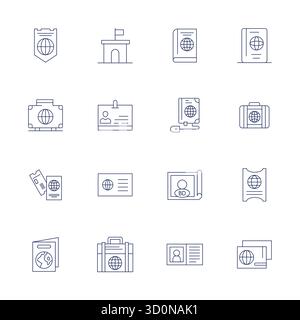 Collection de 16 icônes vectorielles alignées Thin Line Pixel pour Passport, conçues au format 64x64 pour la clarté et la polyvalence. Illustration de Vecteur