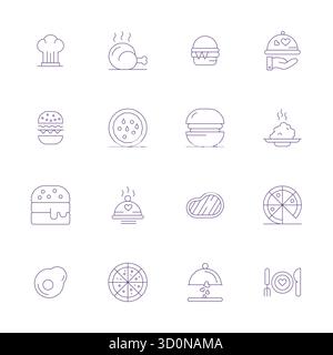 Collection exclusive de 16 icônes vectorielles Thin Line pour appétissant, développée avec la résolution ajustée Retina Ready Grid pour des expériences de marque premium. Illustration de Vecteur