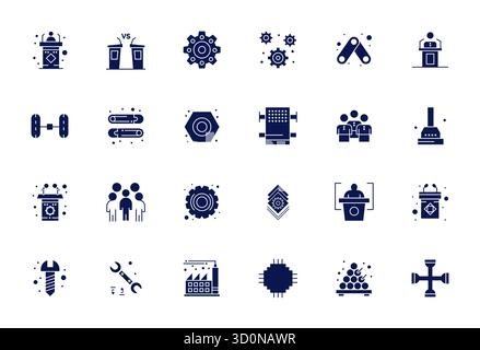 Ensemble sophistiqué de 24 icônes vectorielles remplies pour l'assemblage, conçu avec une clarté modifiable 128x128 pour les applications professionnelles. Illustration de Vecteur