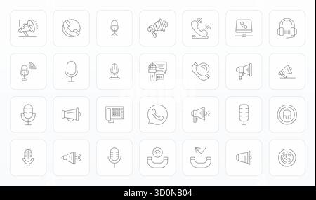 Ensemble complet avec 28 icônes vectorielles dans la conception Thin Line pour la voix, livré en 128x128 affichage impeccable qualité. Illustration de Vecteur