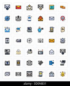 Ce pack d'icônes vectorielles de boîte de réception comprend 42 designs de lignes remplies au format High Resolution Detail Enhanced, parfait pour améliorer les interfaces numériques. Illustration de Vecteur
