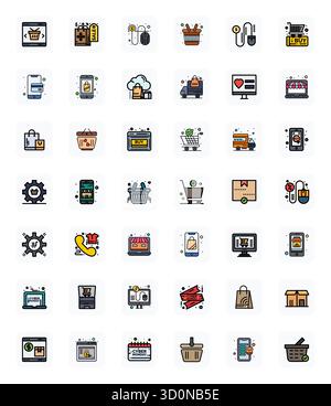 Icônes vectorielles 42 LineFilled méticuleusement conçues pour le shopping en ligne, livrées en 128x128 pixels de qualité alignée pour des normes de conception sans compromis. Illustration de Vecteur