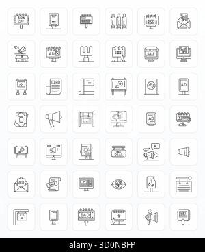 Bundle stratégique avec 42 icônes vectorielles représentant la publicité au format Bold Line, optimisé avec 256x256 affichage de la qualité parfaite pour professi Illustration de Vecteur