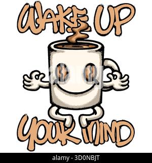 Gai tasse à café gai illustration de tshirt dessinée à la main Illustration de Vecteur