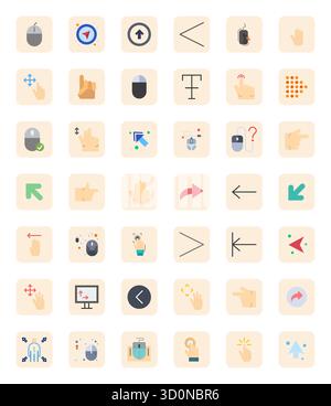 Ensemble complet avec 42 icônes vectorielles dans un design plat pour Cursor, livré dans une qualité parfaite 128x128 PIXELS. Illustration de Vecteur