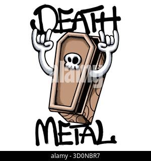 Death Metal Coffin illustration de t-shirt dessinée à la main Illustration de Vecteur