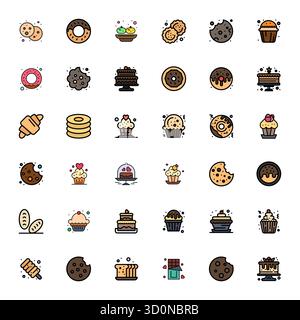 Icônes vectorielles remplies de ligne 36 méticuleusement conçues pour les produits de boulangerie, livrées en 256x256 Afficher une qualité parfaite pour des normes de conception sans compromis. Illustration de Vecteur