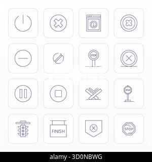 Un ensemble polyvalent de 16 icônes vectorielles parfaites d'affichage de ligne mince axées sur halt, livré dans un format 256x256 net idéal pour les applications mobiles et Web. Illustration de Vecteur