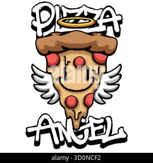 Pizza Angel illustration de t-shirt dessinée à la main Illustration de Vecteur