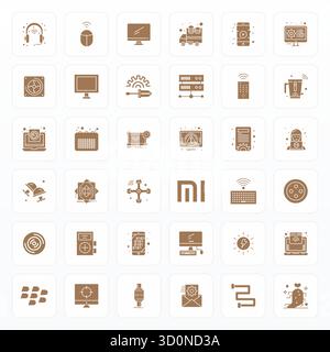 Ensemble simplifié de 36 icônes vectorielles pour Tech in Glyph Aesthetic, avec une résolution modifiable Retina Ready pour une expérience utilisateur transparente. Illustration de Vecteur