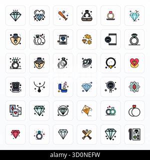 Ensemble sophistiqué de 36 icônes vectorielles Filled Line pour Diamond, conçu avec une clarté parfaite de 128x128 PIXELS pour les applications professionnelles. Illustration de Vecteur