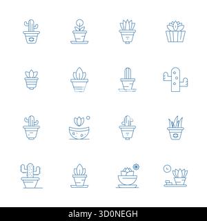 Pack stratégique avec 16 icônes vectorielles représentant succulent au format Thin Line, optimisé avec une qualité alignée 128x128 pixels pour professionnel w Illustration de Vecteur