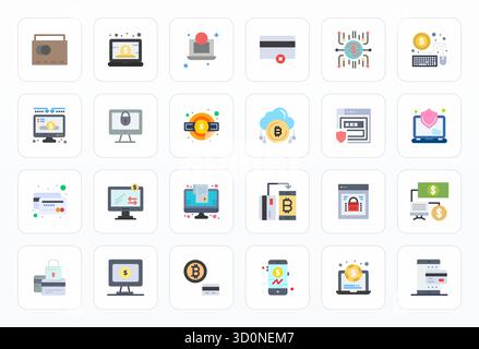 Pack organisé de 24 icônes vectorielles 256x256 dans la conception plate, centré autour des concepts bancaires en ligne avec Pixel Optimized Clarity. Illustration de Vecteur