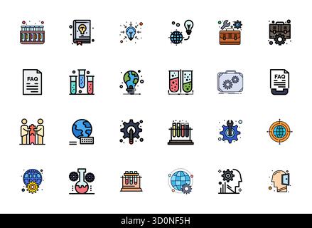 Pack prêt pour l'avenir de 24 icônes vectorielles sur le thème des solutions, présentant un design Flat Line rempli avec 64x64 Detail clarté améliorée pour une utilisation innovante Illustration de Vecteur
