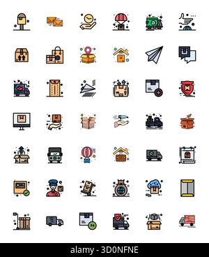 Pack vectoriel avec 42 Flat Line Filled Detail icônes améliorées inspirées par Courier, livrées en haute résolution idéale pour l'évolutivité et la création Illustration de Vecteur