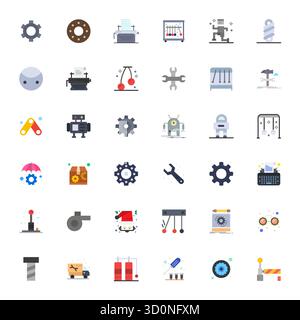 Améliorez vos projets avec 36 icônes vectorielles plates sur le thème mécanique, avec une résolution modifiable haute résolution idéale pour le nettoyage et la profession Illustration de Vecteur
