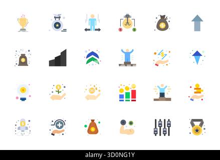 Pack organisé de 24 icônes vectorielles 256x256 dans la conception plate, centrées autour de concepts de gain avec une clarté modifiable. Illustration de Vecteur