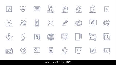 Pack leader de l'industrie de 32 icônes vectorielles Thin Line PIXEL parfaites pour l'art numérique, dimensionnées à haute résolution pour un rendu optimal et une interface utilisateur ex Illustration de Vecteur