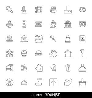 Astucieusement conçu 36 Bold Line Display icônes vectorielles parfaites pour la cuisine, livré au format 128x128 pour une excellence visuelle constante. Illustration de Vecteur