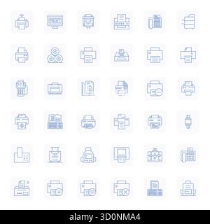 Ce pack d'icônes vectorielles d'imprimante comprend 36 designs Bold Outline réguliers au format Retina Ready Pixel optimisé, parfait pour améliorer l'interface numérique Illustration de Vecteur