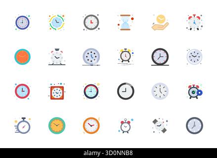 Collection exclusive de 24 icônes vectorielles plates pour la promptitude, développée avec une résolution adaptée 256x256 Grid pour des expériences de marque premium. Illustration de Vecteur