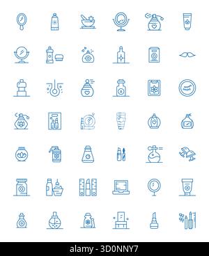 Pack essentiel de 42 icônes vectorielles éditables pour cosmétiques au format Bold Line, dimensionné à 128x128 pour des performances et une évolutivité optimales. Illustration de Vecteur