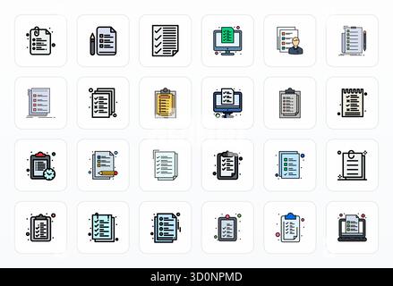 Pack organisé de 24 icônes vectorielles 128x128 dans la conception Filled Line, centré autour des concepts d'affectations avec une clarté modifiable. Illustration de Vecteur