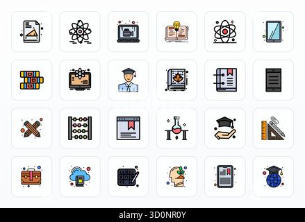 Pack leader de l'industrie de 24 icônes vectorielles Filled Line Display parfaites pour l'éducation, dimensionnées chez Retina Ready pour un rendu optimal et une interface utilisateur exc Illustration de Vecteur