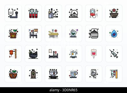 Collection exceptionnelle de 24 icônes vectorielles Filled Line pour perfusion, délivrées en résolution optimisée par pixel haute résolution pour une qualité visuelle inégalée Illustration de Vecteur
