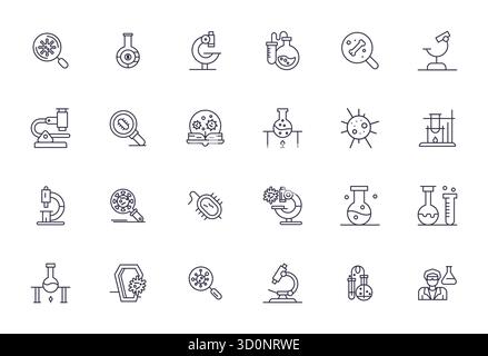 Astucieusement conçu 24 icônes vectorielles améliorées de détail de ligne gras pour microscope, livré au format 128x128 pour une excellence visuelle constante. Illustration de Vecteur