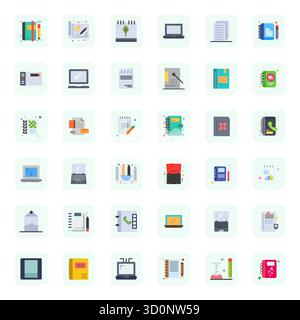 Ensemble sophistiqué de 36 icônes vectorielles plates pour ordinateur portable, conçu avec un affichage 64x64 clarté parfaite pour les applications professionnelles. Illustration de Vecteur