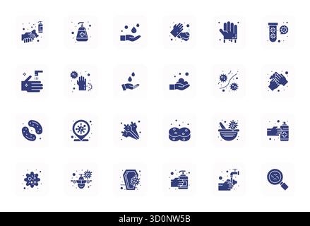 Ensemble sophistiqué de 24 icônes vectorielles remplies pour les germes, conçu avec 64x64 Detail clarté améliorée pour les applications professionnelles. Illustration de Vecteur
