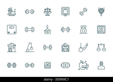 Collection avancée d'icônes vectorielles alignées 24 pixels inspirées par le poids, conçues en Bold Line avec une optimisation 256x256 pour une performance visuelle supérieure Illustration de Vecteur