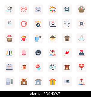 Collection contemporaine de 36 icônes vectorielles représentant Family in Flat Aesthetic, avec 128x128 affichage résolution parfaite pour une application moderne Illustration de Vecteur